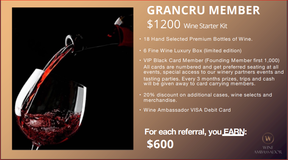 business proposal - GranCru wine snob only $1200.  for 2 cases of wine plus a luxury box of 6 exclusive reserve wines 